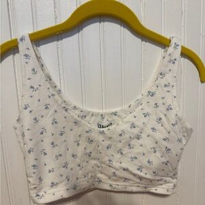 Floral White and Blue Women's Top